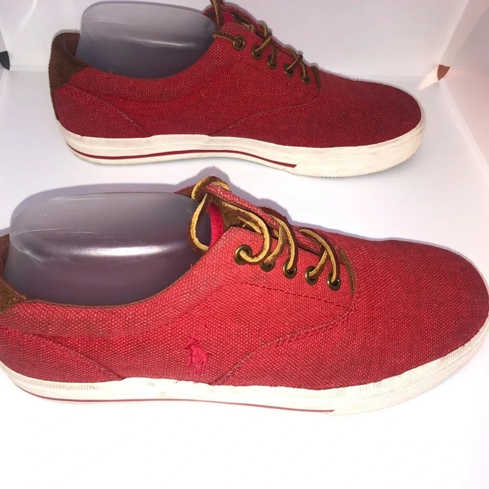 Polo Ralph Lauren Vaughn Men's Red Canvas Sneaker‎ Boat Shoes 9.5D